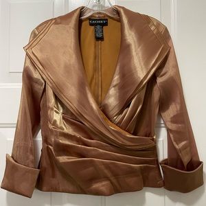 Vintage Fashion Cachet Bronze Chiffon Spandex Stretch Shirt Blouse Top Lined Sz6